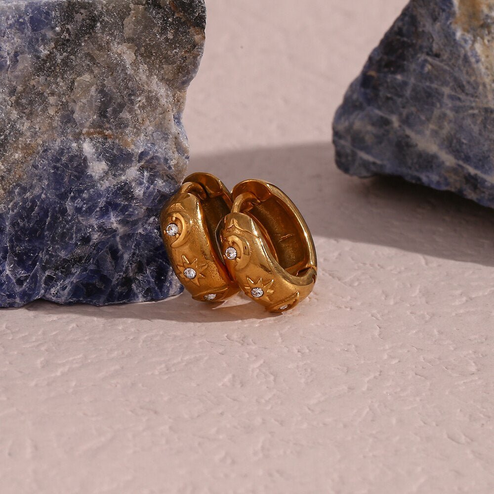 Sun and Moon Hoop Earrings in Gold - Sun Rhea Jewelry BoutiqueEarrings