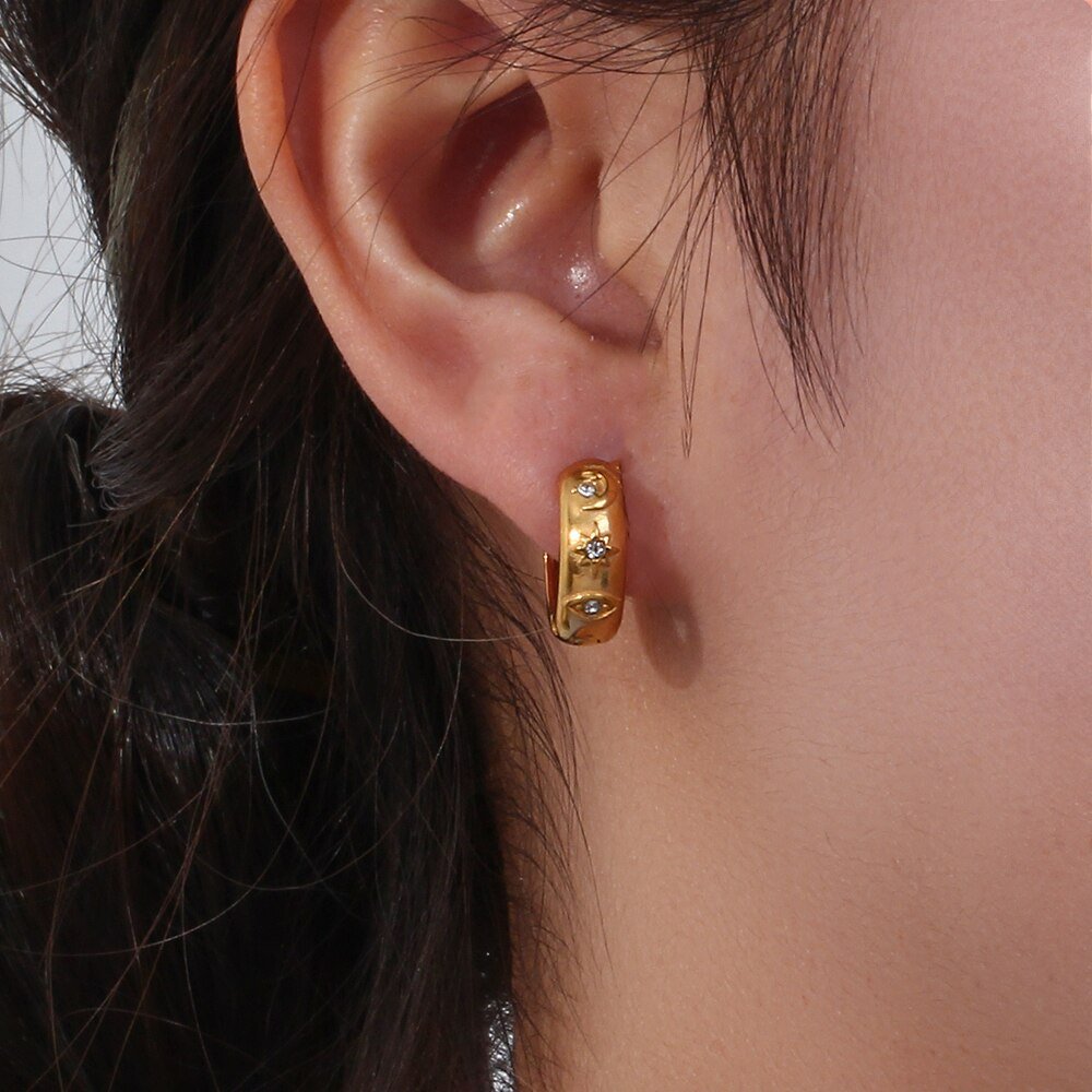 Sun and Moon Hoop Earrings in Gold - Sun Rhea Jewelry BoutiqueEarrings