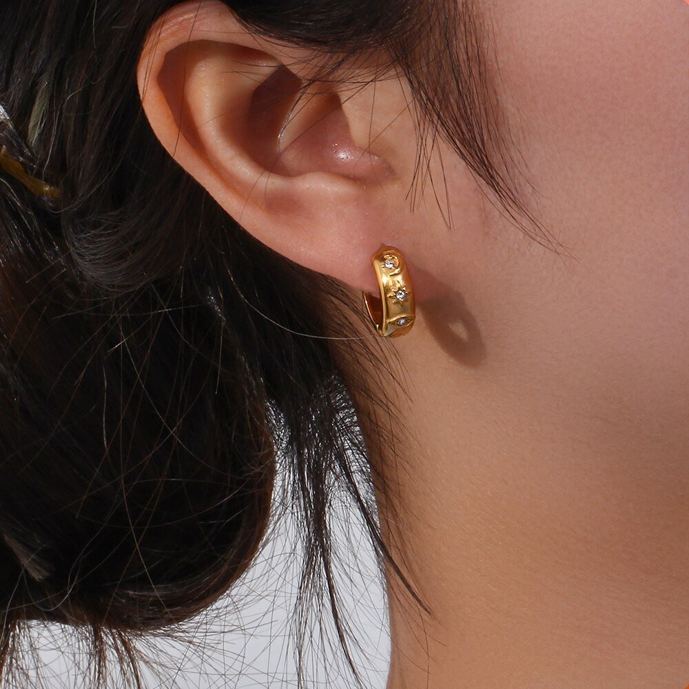 Sun and Moon Hoop Earrings in Gold - Sun Rhea Jewelry BoutiqueEarrings