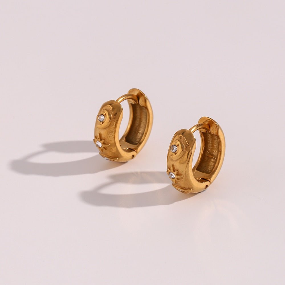 Sun and Moon Hoop Earrings in Gold - Sun Rhea Jewelry BoutiqueEarrings