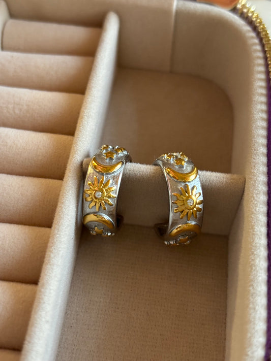 Sun and Moon Hoop Earrings