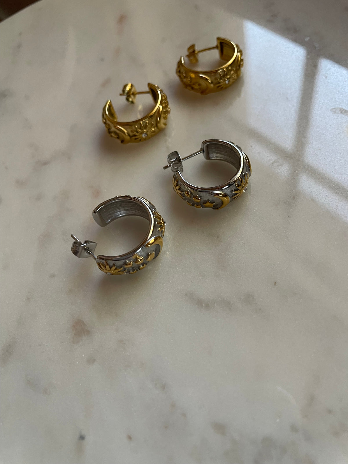 Sun and Moon Hoop Earrings