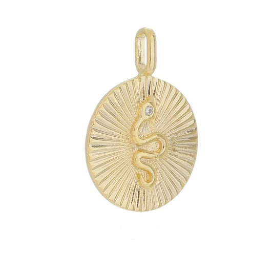 18k Gold Filled Snake Serpent Plate Pendant Featuring Rays Pattern Background