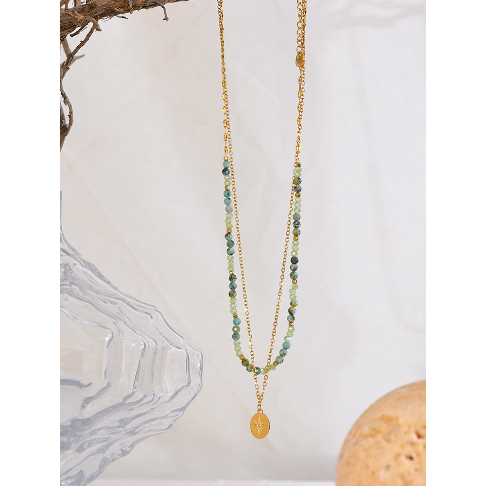 Green Crystal Double Layered Overlay Necklace