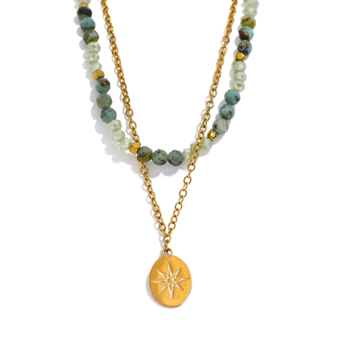 Green Crystal Double Layered Overlay Necklace