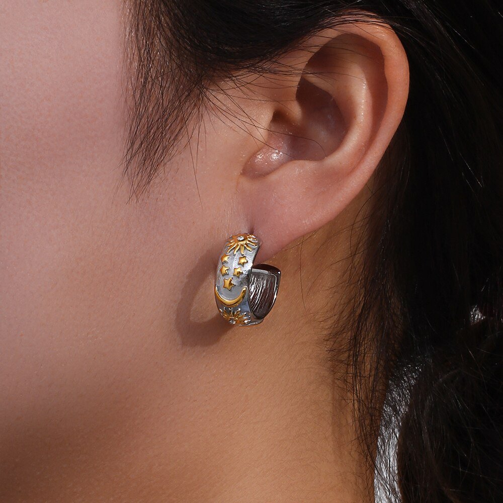 Sun and Moon Hoop Earrings